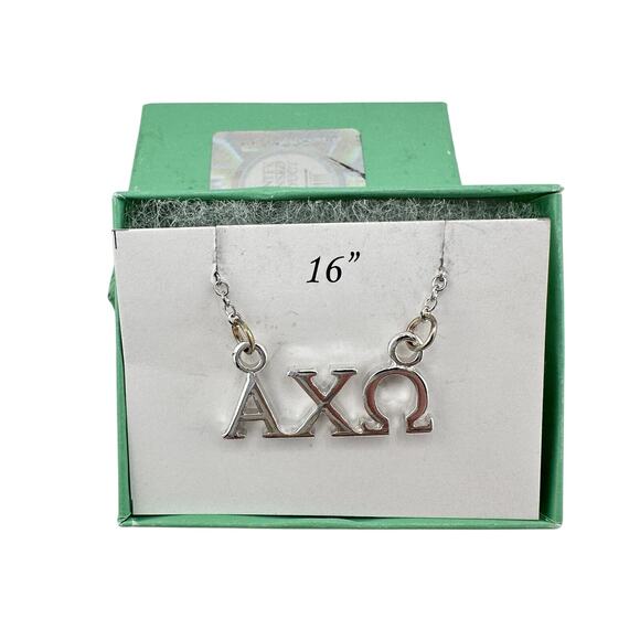 16” IOB ALP Silver Tone Alpha Cho Omega Sorority Greek Life Pendant Necklace - Picture 1 of 5